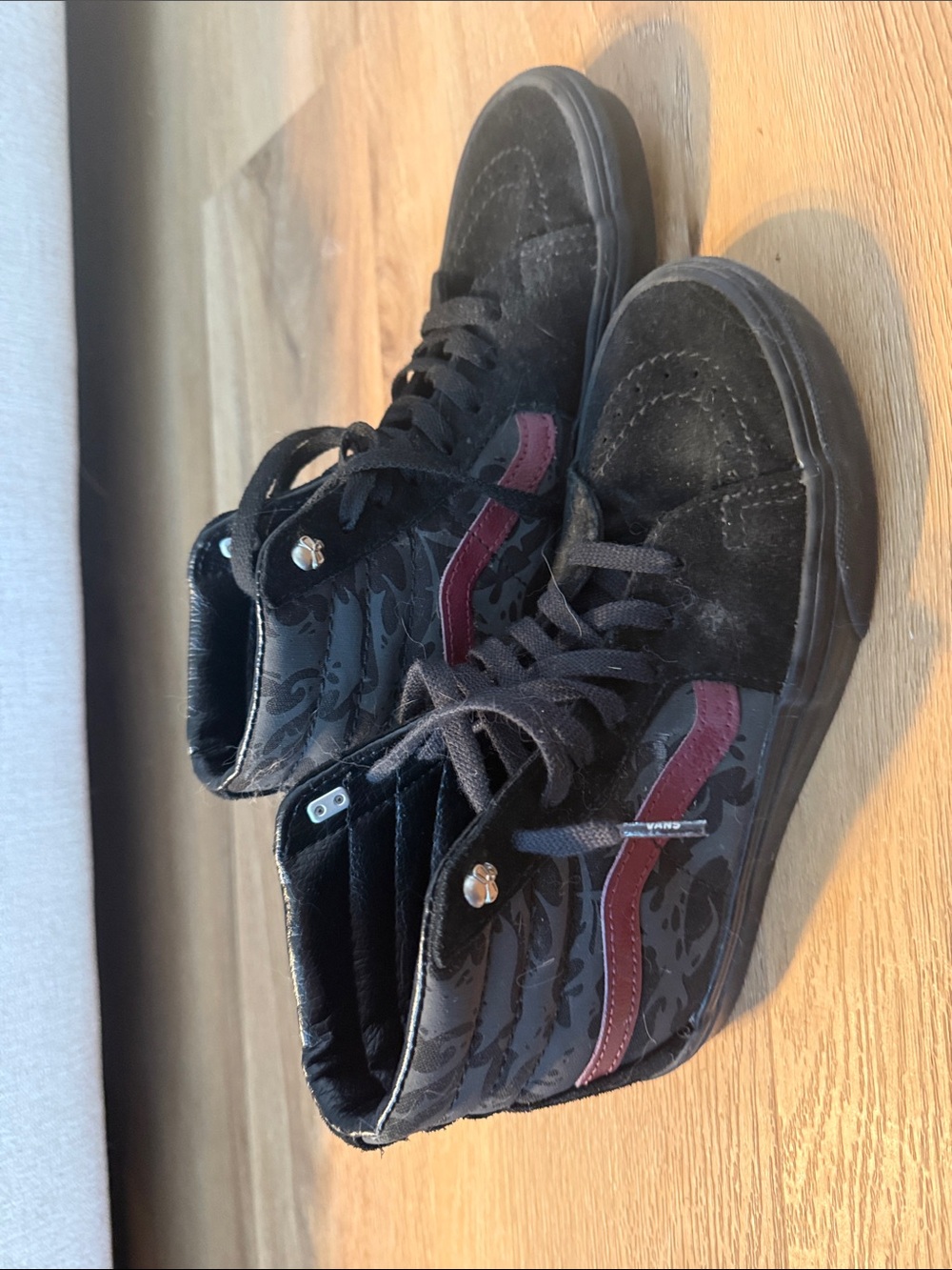 Vans Black High-Top Suede Sneakers with Burgundy Side Stripe